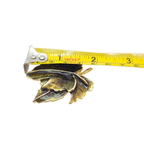 Vintage Autumn Leaf Brooch Green Glitter Enamel Gold Tone - Picture 3 of 10